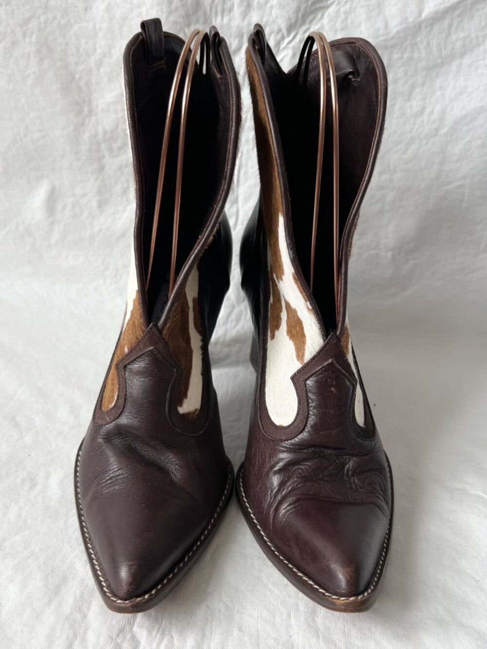 Donald Pliner western boots split shaft brown leather fur cow 8.5 womens pointed - Picture 2 of 13